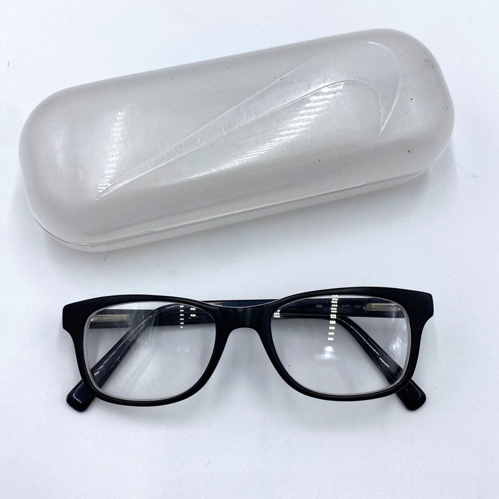 Nike Black Glasses Frames, 303, Grey Striping on the sides with Swoosh sign